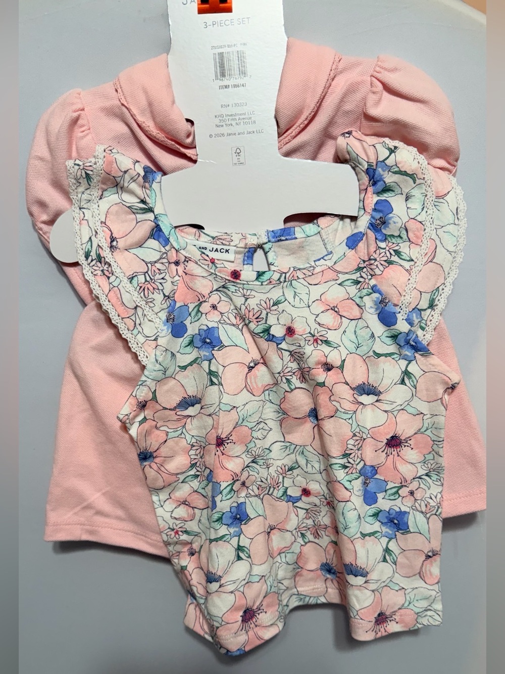 Janie and Jack Girls 3T 3pc Pink Floral Cotton Knit Shorts Set Top Bodysuit